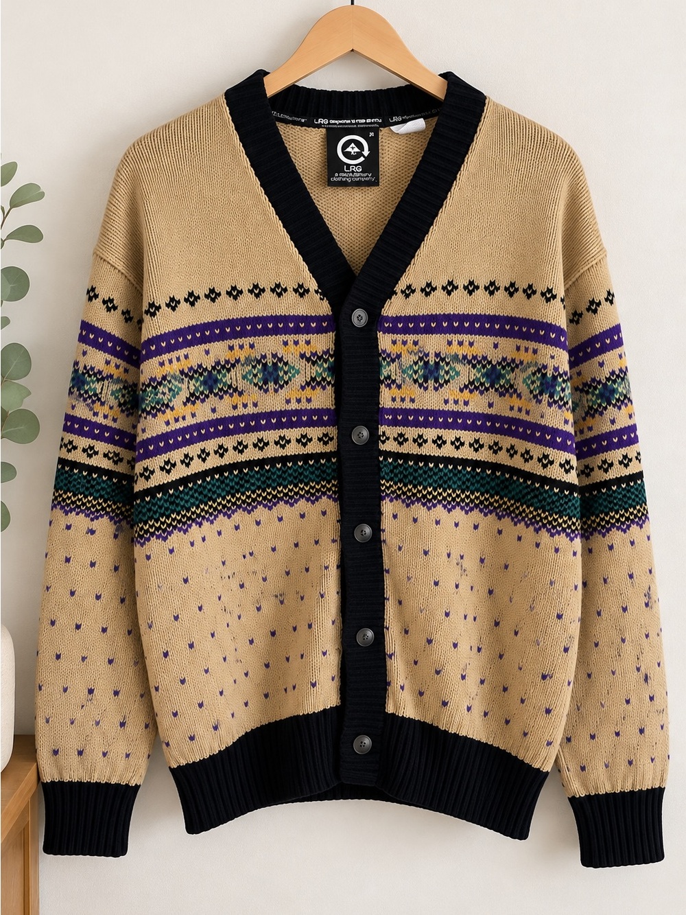 Vintage LRG Fair Isle Cardigan Sweater XL Y2K 100% Cotton